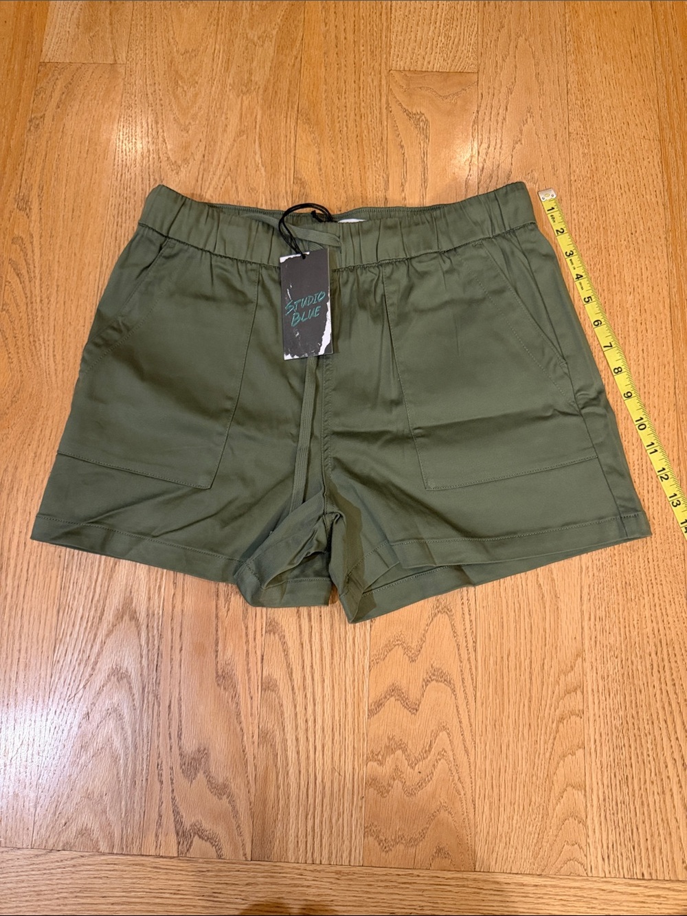 Studio Blue Olive Utility Athletic Shorts with Elastic Waist